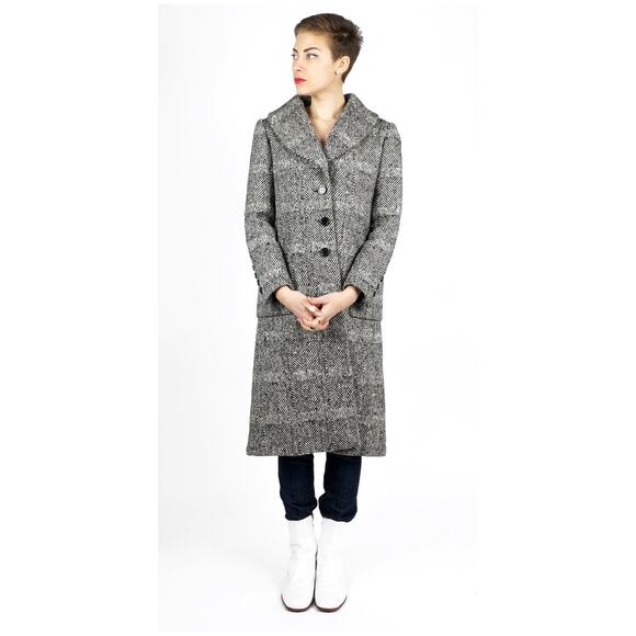 Vintage 1950s Black & White Tweed Knit Coat by Norell for I. Magnin | XS/Small - Picture 2 of 9